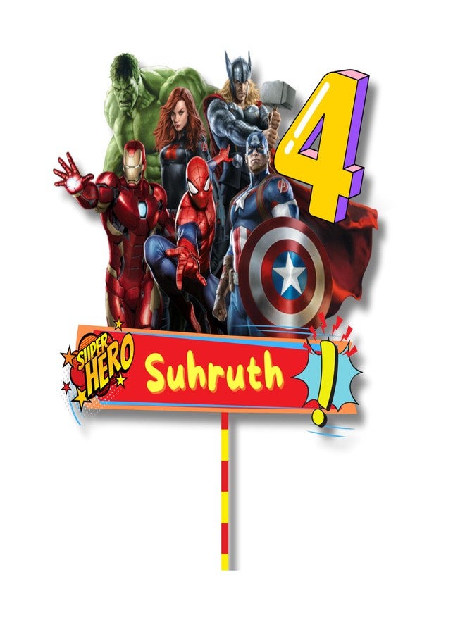 Yellow Nuts Personalised Cake Topper For Birthday Cartoon Superhero Theme Kids Boys Girls 1st Birthday Anniversary Props Cake Decor Decoration (Superhero) - Image 4